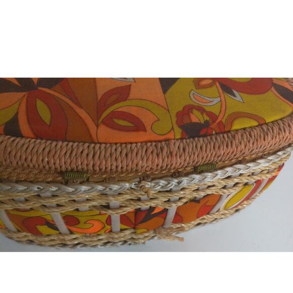 Vintage Sewing Storage Basket Retro Mod Psychedelic Pattern READ - Picture 5 of 9